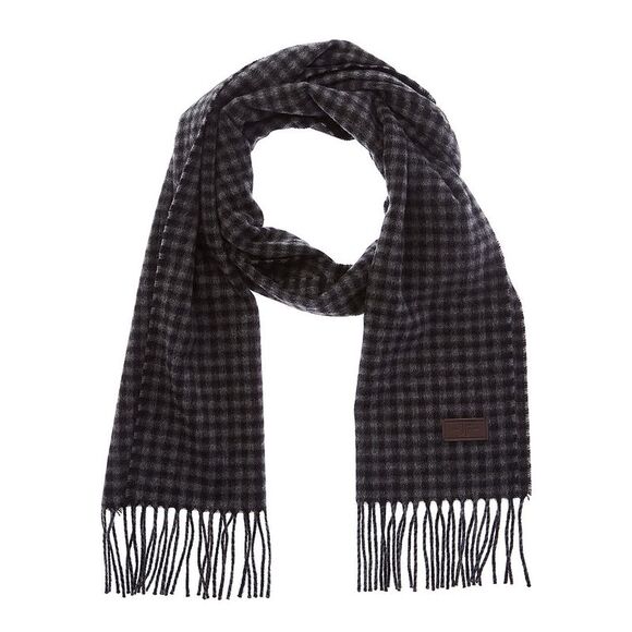Hickey Freeman Gingham Cashmere Scarf Grey